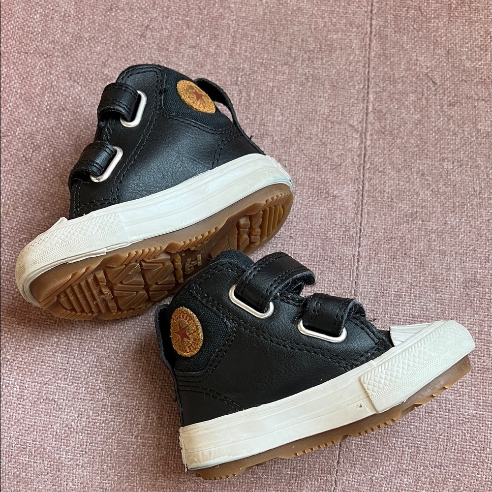 Toddler Black Converse High top sneakers with Velcro Straps
